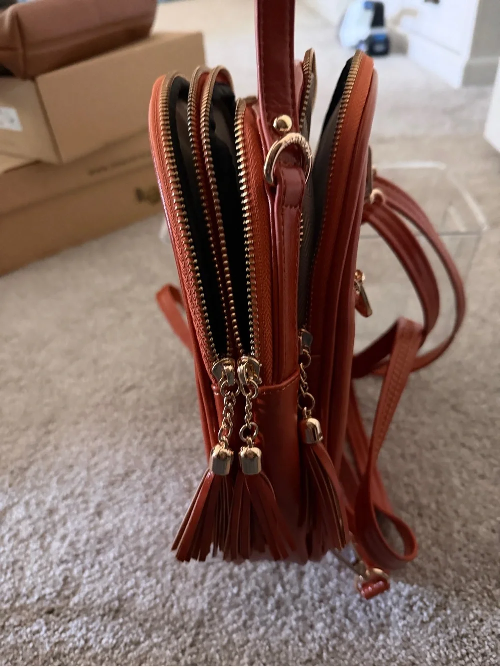 NWOT Faux Leather Mini Backpack - Burnt Orange